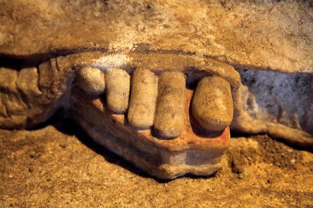  the left foot of the west caryatid, amphipolis tomb, late 4th century bc 